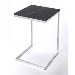 Lawler Marble C- Side Table, Black, Silver