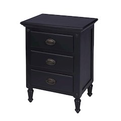 Black Wood Nightstand with Drawers – Classic 3 Drawer Bedroom Table