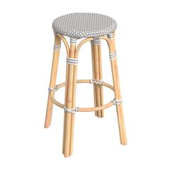 Tobias Round Rattan 30" Bar Stool, Gray and White Dot