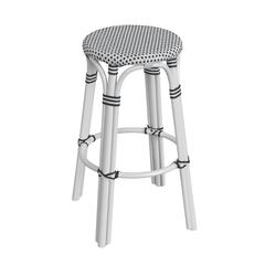 Tobias Round Rattan 30" Bar Stool, White and Black Dot