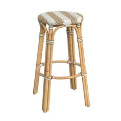 Tobias Round Rattan 30" Bar Stool, Tan and White Stripe