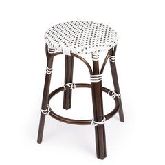 Tobias Rattan Round 24" Counter Stool, White and Brown Dot