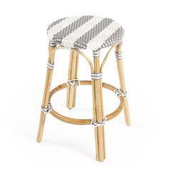 Tobias Rattan Round 24" Counter Stool, Gray and White Stripe