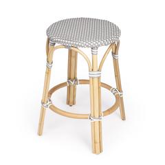 Tobias Rattan Round 24" Counter Stool, Gray and White Dot