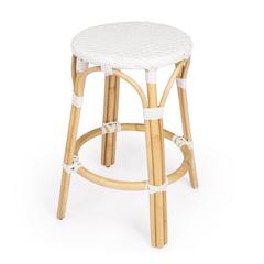 Tobias Rattan Round 24" Counter Stool, Glossy White