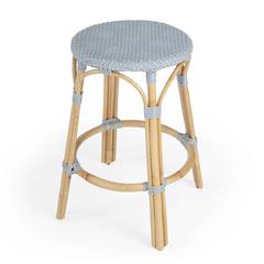 Tobias Rattan Round 24" Counter Stool, Baby Blue