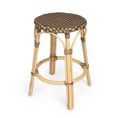 Tobias Rattan Round 24" Counter Stool, Brown and Tan Dot