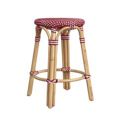 Tobias Rattan Round 24" Counter Stool, Red and White Dot