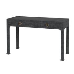 Chatham Raffia and Wood 2- Drawer Desk in Charcoal, Charcoal