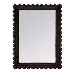 Flora 30 in. W x 40 in. H Rectangular Rattan Scalloped Edge Wall Mirror, Brown