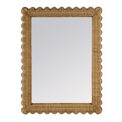 Flora 30 in. W x 40 in. H Rectangular Rattan Scalloped Edge Wall Mirror, Brown