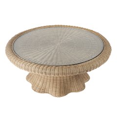 Flora  Rattan Scalloped 40" Coffee Table, Light Brown
