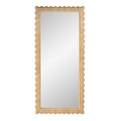 Flora Scalloped  Rattan Floor Mirror, Light Brown