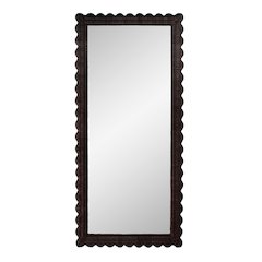 Flora 32 in. W x 69.5 in. H Rectangular Scalloped  Rattan Floor Mirror, Brown