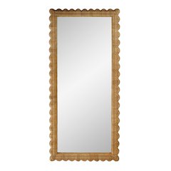 Flora 32 in. W x 69.5 in. H Rectangular Scalloped  Rattan Floor Mirror, Brown