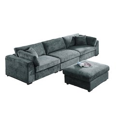 Luis Upholstered Wide Modular Sofa 3-Seat with Ottoman Dark Gray