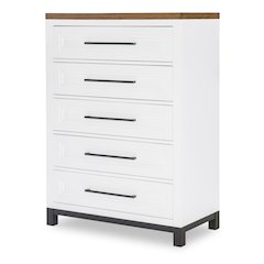 Dutton 5-Drawer Chest,Natural White with Toasted Coconut Top and Aged Black Base