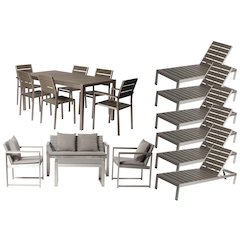 Royal 17 Piece Dining Set, Grey In Aluminum, Polyesin,