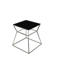 Geo Side Table Metal Frame With Black Glass Top