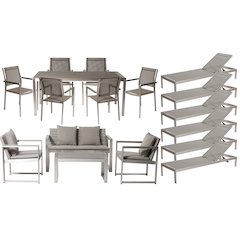 Chester 17 Piece Set, Brushed Grey In Aluminum, Polyesin, Textilene