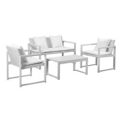 Chester 4 Piece Sofa, White & White In Aluminum, Rattan