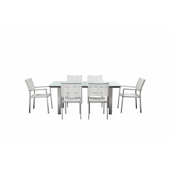 Bella 7 Piece Dining Furniture Set, Grey In Aluminum, Rope