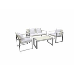 Chester 4 Piece Sofa, Brushed White In Aluminum, Rattan