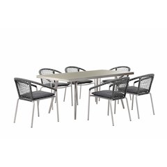 Chelsea 7 Piece Dining Set Slate In Aluminum, Rope