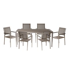 David 7 Piece Dining Set, Brushed Grey In Aluminum, Textilene
