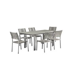 Bella 7 Piece Dining Furniture Set, Grey In Aluminum, Rope