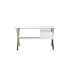 Gold Beverly Desk Small White
