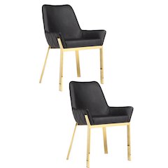 Hudson Diamond Tufted Chair Gold/Black Faux Leather - Set Of 2