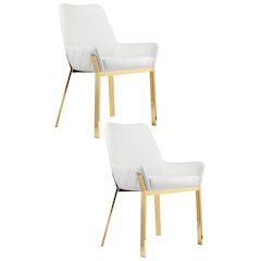 Hudson Diamond Tufted Chair Gold/White Faux Leather - Set Of 2