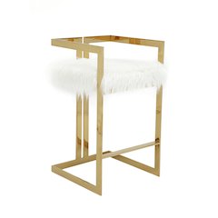 Kenzie Bar Stool Gold/White Faux Fur