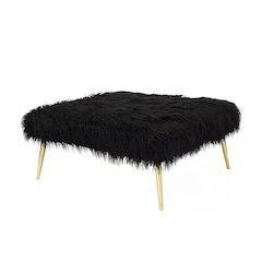 Lammy 36" Square Ottoman Gold/Black Faux Fur