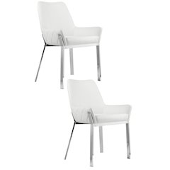 Hudson Diamond Tufted Chair Silver/White Faux Leather - Set Of 2