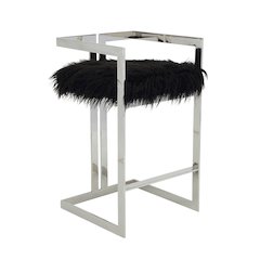 Kenzie Bar Stool Silver/Black Faux Fur