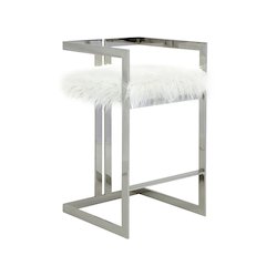 Kenzie Bar Stool Silver/White Faux Fur