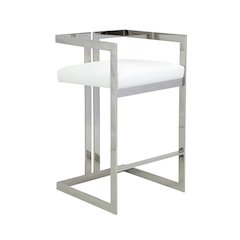 Kenzie Bar Stool Silver/White Faux Leather