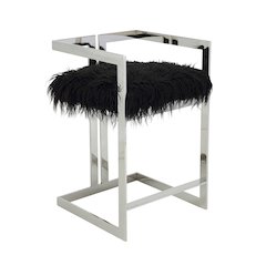 Kenzie Counter Stool Silver/Black Faux Fur