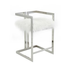 Kenzie Counter Stool Silver/White Faux Fur