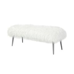 Lammy 45" Bench Silver/White Faux Fur