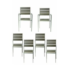 Set Of 6 Roy Dining Chair, Grey In Aluminum, Polyresin