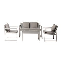 Chester 4 Piece Sofa, Brushed Grey In Aluminum, Rattan