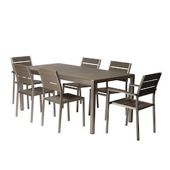 Roy 7 Piece Dining Set, Grey In Aluminum, Polyresin