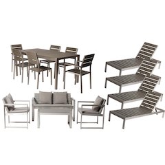 Royal 15 Piece Dining Set, Grey In Aluminum, Polyesin,