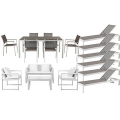 Chester 17 Piece Set White/Grey In Aluminum, Polyesin, Textilene