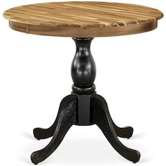 East West Furniture Round Dining Table - Natural Table Top and Black Pedestal Leg Finish