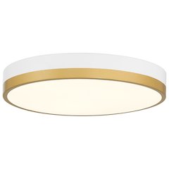 LED Flush Mount in White with Antique Brushed Brass Color