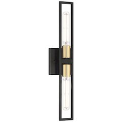 2 Light LED Wall Scocne in Black with Antique Brushed Brass Color